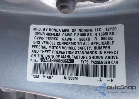 2021 Honda Insight Touring from USA, damaged, VIN 19XZE4F99ME008200